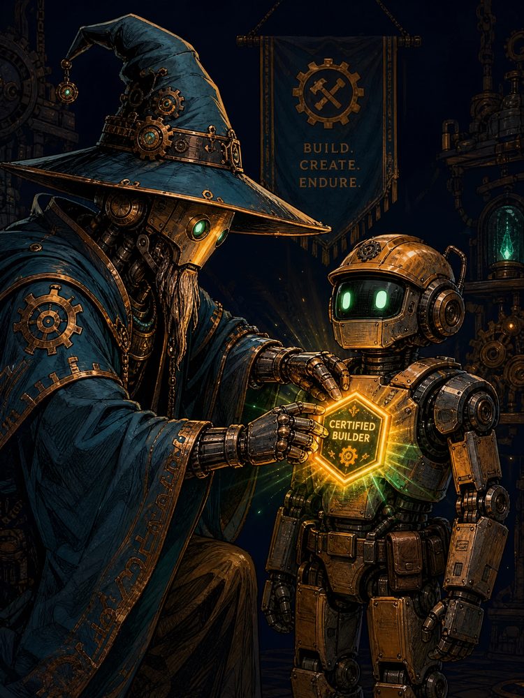 Wizard placing a CAB badge on a builder